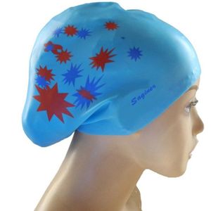 Bedrukte siliconen badmuts waterdichte badmuts voor lang haar  grootte: one size (Sky Blue)