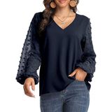 V-hals Chiffon Wool Ball Decoratieve lange mouw blouse (kleur: zwart Maat: S)