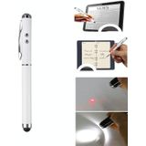 At-16 4 in 1 Mobile Phone Tablet Universal Handwriting Touch Screen Pen met Common Writing Pen & Red Laser & LED Light Function(White)