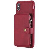 Voor iPhone XS Max Zipper Shockproof Protective Case met Kaartslots & Beugel & Fotohouder & Wallet Functie(Rood)