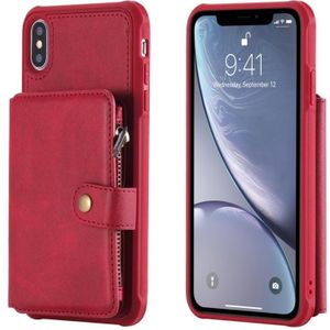 Voor iPhone XS Max Zipper Shockproof Protective Case met Kaartslots & Beugel & Fotohouder & Wallet Functie(Rood)