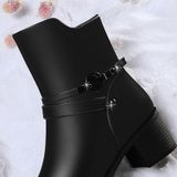 Ronde hoofd laarzen met dikke kant rits laarzen en fluwelen laarzen  grootte: 35 (zwart plus fluweel)