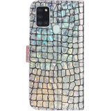 Voor Samsung Galaxy A21s Laser Glitter Powder Matching Crocodile Texture Horizontale Flip Lederen case met kaartslots & portemonnee(zilver)