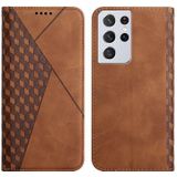 For Samsung Galaxy S21 Ultra 5G Diamond Pattern Splicing Skin Feel Magnetic Horizontal Flip Leather Case with Card Slots & Holder & Wallet(Brown)