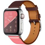 Twee kleuren enkele lus lederen polsband horlogebandje voor Apple horloge serie 3 & 2 & 1 42mm  kleur: roze + wijnrood