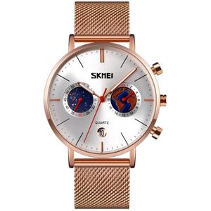 SKMEI 9231 Mannen Kaartpatroon Kalender Stopwatch Roestvrij staalriem Quartz horloge