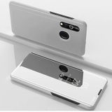 Voor Galaxy A10s plated spiegel links en rechts Flip cover met stand mobiele telefoon holster (zilver)