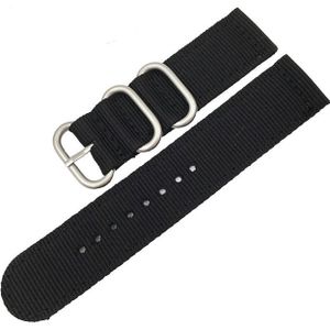 Wasbaar nylon canvas horlogeband  band breedte: 24mm (zwart met zilveren ring gesp)