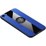 Voor iPhone 8/7 XINLI stiksels doek Textue schokbestendig TPU beschermhoes met ring houder (blauw)