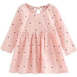 Meisje jurk kinderen jurk meisjes lange mouw plaid jurk zachte katoenen zomer prinses jurken baby meisjes kleding  maat:100cm (Roze bloemen)