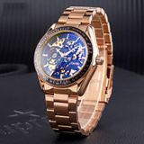 SKMEI 9194 Mannen Automatic Skeleton Mechanical Steel Band Watch (Rose Gold)
