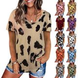 Leopard Texture Print Losse T-shirt met korte mouwen voor dames (kleur: Leger Groen Maat: S)