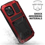 R-JUST Schokbestendig waterdicht stofdicht metaal + siliconen beschermhoes met houder voor iPhone 12 / 12 Pro(Rood)