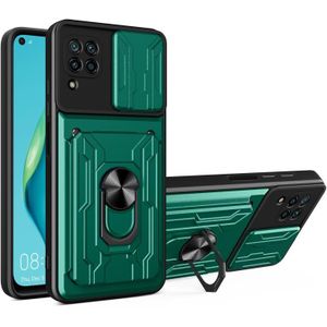 For Huawei P40 Lite Sliding Camshield Card Phone Case(Dark Green)