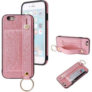 Glitter Powder PU+TPU Shockproof Beschermhoes met houder & kaartslots & polsbandje voor iPhone 6 / 6s(Roze)
