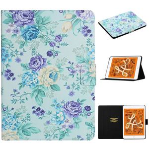 Voor iPad Mini 2019 Bloempatroon Horizontaal Flip Lederen hoesje met kaartslots & houder(paarse bloem)