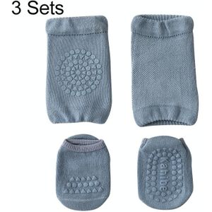 3 sets zomer kinderen knie pads baby vloer sokken baby antislip kruipen sportbescherming pak m 1-3 jaar oud (blauw)