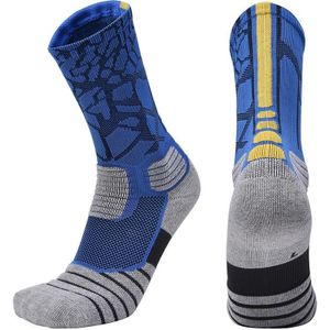 2 paar lengte buis basketbal sokken boksen roller schaatsen rijden sport sokken  maat: XL 43-46 yards (blauw geel)