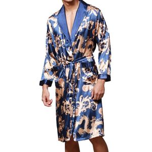 Mannen lange alinea zijden pyjama (kleur: saffier maat: L)