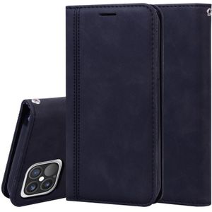 Frosted Business Magnetic Horizontal Flip PU Lederen Case met Holder & Card Slot & Lanyard Voor iPhone 12 Pro Max(Zwart)
