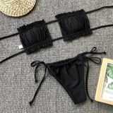 2 in 1 dubbellaags nylon geplooide tube top bikini dames split badpak set (kleur: zwart maat: m)