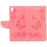 Voor Sony Xperia XA1 Pressed Bloemens vlinder patroon horizontaal Flip lederen hoesje met houder & opbergruimte voor pinpassen & portemonnee(roze)