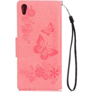 Voor Sony Xperia XA1 Pressed Bloemens vlinder patroon horizontaal Flip lederen hoesje met houder & opbergruimte voor pinpassen & portemonnee(roze)