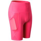 High Waist Mesh Sport Tight Elastic Quick Drying Fitness Shorts With Pocket (Color: Rose Red Size:XXL)