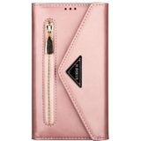 Voor Samsung Galaxy J4 (2018) Skin Feel Zipper Horizontale Flip Lederen case met Holder & Card Slots & Photo Frame & Lanyard & Long Rope (Rose Gold)