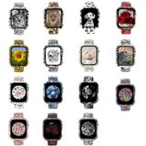 Siliconen afdrukken Gentegreerde vervanging horlogekast horlogeband voor Apple Watch Series 6 & SE & 5 & 4 44mm (witte roosjes)