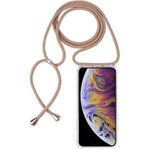 Vierhoek anti-val transparante TPU mobiele telefoon geval met Lanyard voor iPhone XS Max (beige)