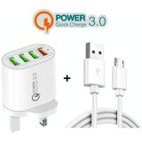 QC-04 QC3.0 + 3 x USB2.0 Multi-poorten oplader met 3A USB naar Micro USB-gegevenskabel  Britse plug