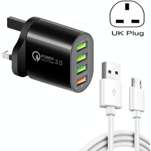 QC-04 QC3.0 + 3 x USB2.0 Multi-poorten oplader met 3A USB naar Micro USB-gegevenskabel  Britse plug