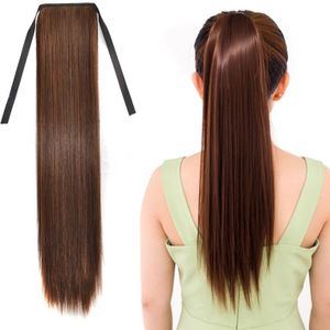 Natuurlijke lange rechte haren paardenstaart bandage-stijl pruik paardenstaart voor vrouwen  lengte: 60cm (Flaxen)