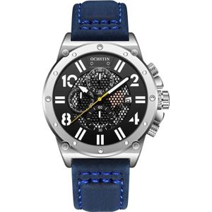 Ochstin 6122 Multi-function Quartz Watch Sports Lichtgevende waterdichte horlogekalender lederen mannen horloge(blauw)