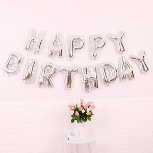 2 stks 16 inch Happy Birthday Brief Aluminium Film Ballon Verjaardag Partij Decoratie Specificatie: (Klassiek zilver)