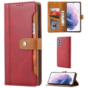 Voor Samsung Galaxy S21 FE Kalf textuur dubbele vouw gesp horizontale flip lederen geval met fotolijst & houder & kaart slots &portemonnee (rood)