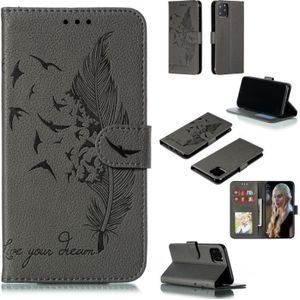 Feather patroon Litchi textuur horizontale Flip lederen draagtas met portemonnee & houder & kaartsleuven voor iPhone 11 Pro Max (grijs)