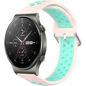 Voor Huawei GT2 Pro 22 mm geperforeerde ademende sport siliconen horlogeband (roze + watereend)