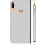 Voor Huawei Y6 (2019) Gemiteerd spiegeloppervlak horizontale flip lederen koffer met houder & kaartsleuven & portemonnee & lanyard(zilver)