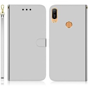 Voor Huawei Y6 (2019) Gemiteerd spiegeloppervlak horizontale flip lederen koffer met houder & kaartsleuven & portemonnee & lanyard(zilver)