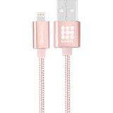 HAWEEL 1m Nylon geweven metaal hoofd 3A 8 Pin op USB 2.0 Sync opladen datakabel  voor iPhone X / iPhone 8 & 8 Plus / iPhone 7 & 7 Plus / iPhone 6 & 6s & 6 & 6s Plus / iPad (Rose goud)