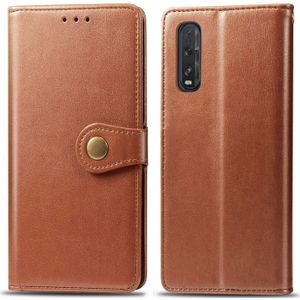 Voor OPPO Find X2 Retro Solid Color Leather Buckle Phone Case met Lanyard & Photo Frame & Card Slot & Wallet & Stand Function(Brown)