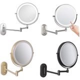 8 inch wandmontage dubbelzijdige make-up spiegel LED drie-tone licht badkamer spiegel  kleur: USB opladen Matte goud (vijf keer vergroting)