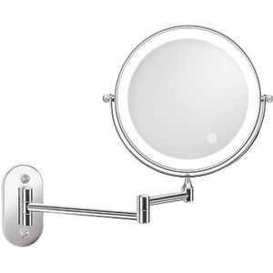 8 inch wandmontage dubbelzijdige make-up spiegel LED drie-tone licht badkamer spiegel kleur: USB opladen Matte goud (vijf keer vergroting)