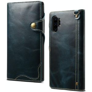 Voor Galaxy Note 10 Plus Denior Oil Wax Cowhide Magnetic Button Horizontal Flip Leather Case with Card Slots & Wallet(Dark Blue)