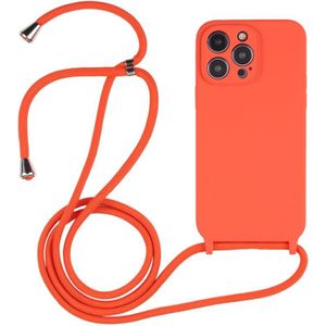 For iPhone 15 Pro Max Crossbody Lanyard Liquid Silicone Case(Orange)