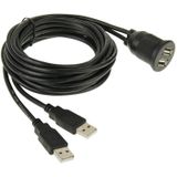 2 x USB 2.0 Male naar vrouwelijke Extension kabel met auto inbouw  lengte: 2m