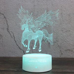 Verspreid vleugels Unicorn vorm creatieve zwarte basis 3D kleurrijke decoratieve nachtlampje bureau lamp  touch versie