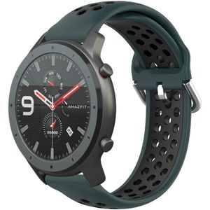 Voor Amazfit GTR 47 mm 22 mm geperforeerde ademende sport siliconen horlogeband (olijfgroen + zwart)